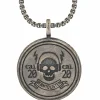 Anhänger mit Kette 925/- Silber matt oxidiert Rock Music Skull Wappen