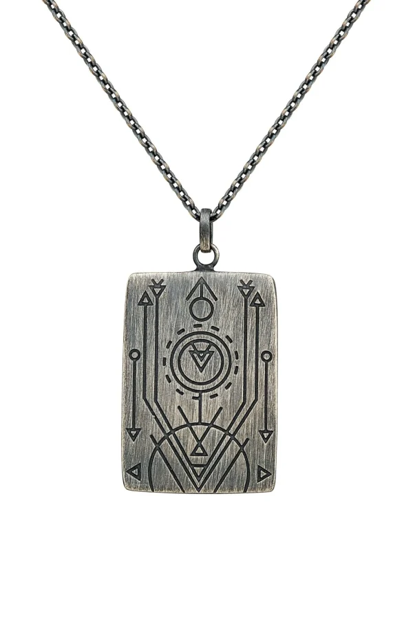 Anhänger mit Kette 925/- Silber matt oxidiert Tattoo Motiv