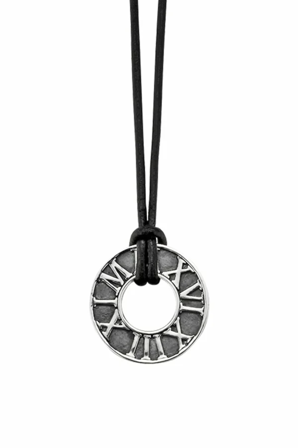 Anhänger mit Kette 925/- Sterling Silber matt-oxidiert Leder