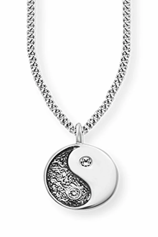 Anhänger mit Kette 925/- Sterling Silber rhodiniert Zirkonia Yin Yang