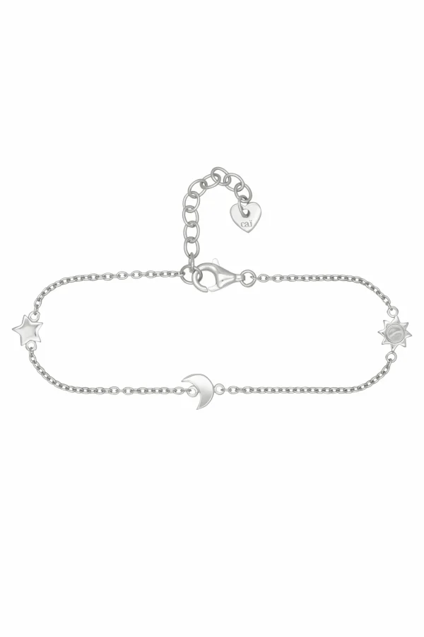 Armband 925 Sterling Silber rhodiniert Sonne - Mond - Stern