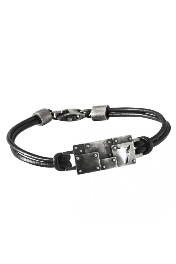 Armband 925/- Sterling Silber Lederband schwarz Bullhead