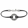 Armband 925/- Sterling Silber matt-oxidiert mit Leder