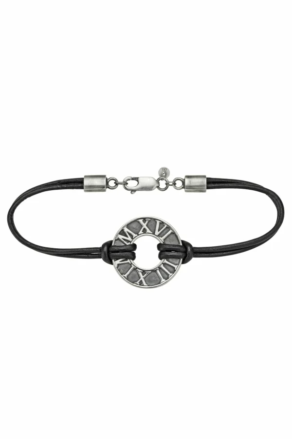 Armband 925/- Sterling Silber matt-oxidiert mit Leder