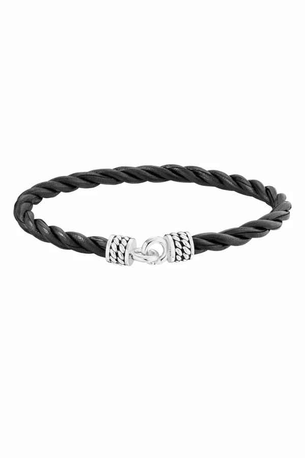 Armband 925/- Sterling Silber rhodiniert Lederband 19cm