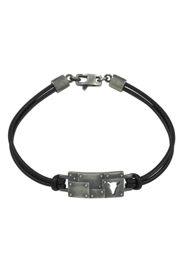 Armband 925/- Sterling Silber Lederband schwarz Bullhead