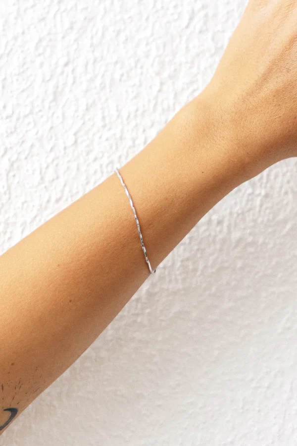 Armband 925/- Sterling Silber rhodiniert Schlangenkette vierseitig diamantiert gedreht