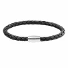 Armband Edelstahl Leder schwarz 20cm