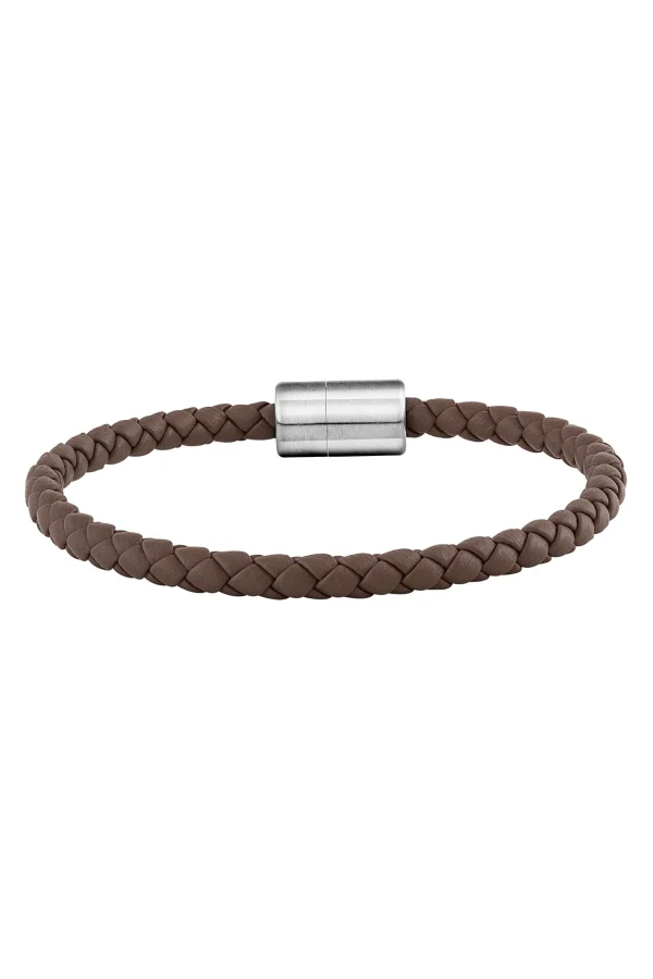 Armband Leder olivenblattgegerbt braun Stahl