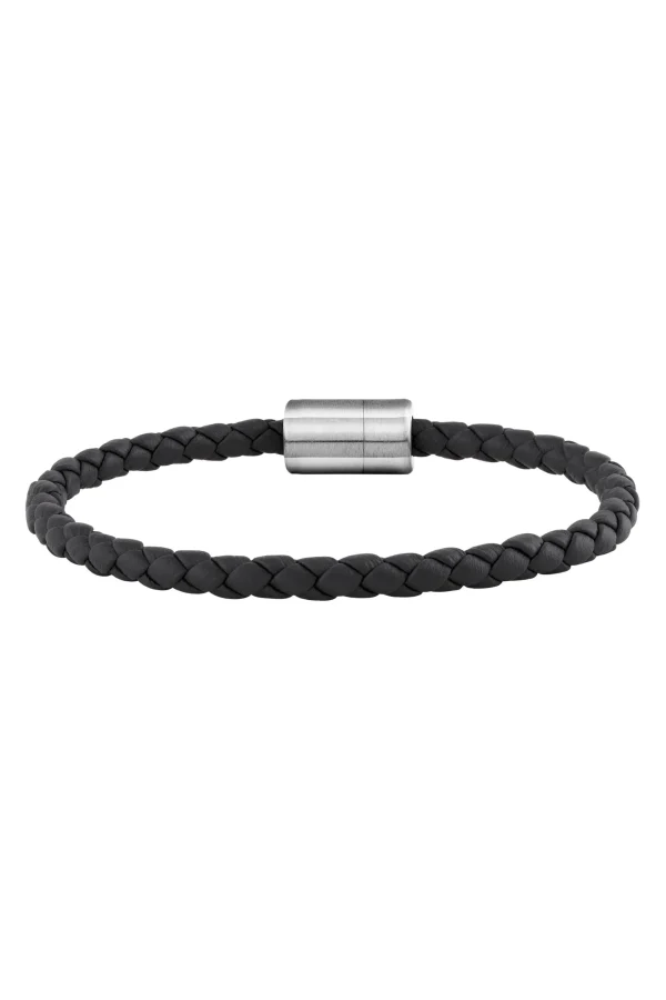 Armband Leder olivenblattgegerbt schwarz Stahl