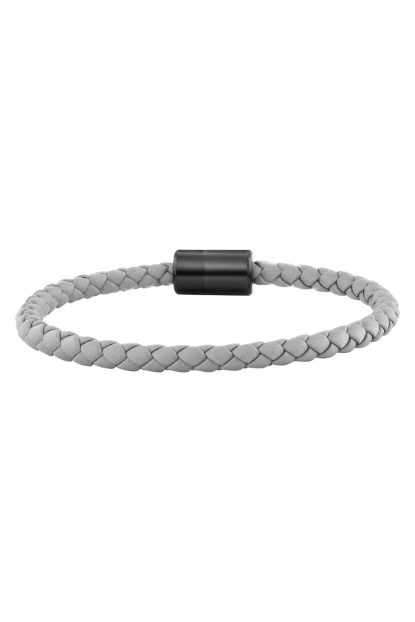 Armband Leder olivenblattgegerbt grau schwarz