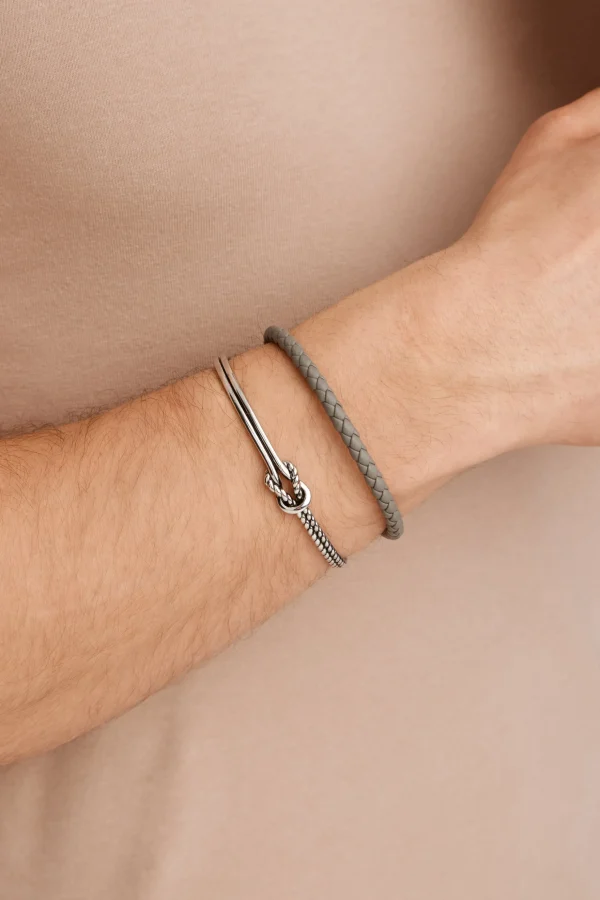 Armband Leder olivenblattgegerbt grau rosé