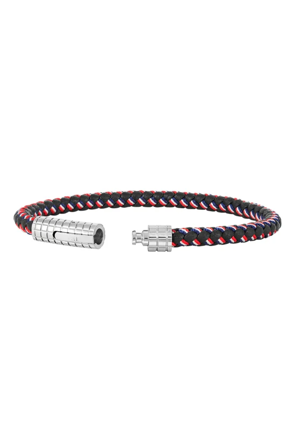 Armband Leder und Textiö rot, weiß, blau 21cm + Verlängerung