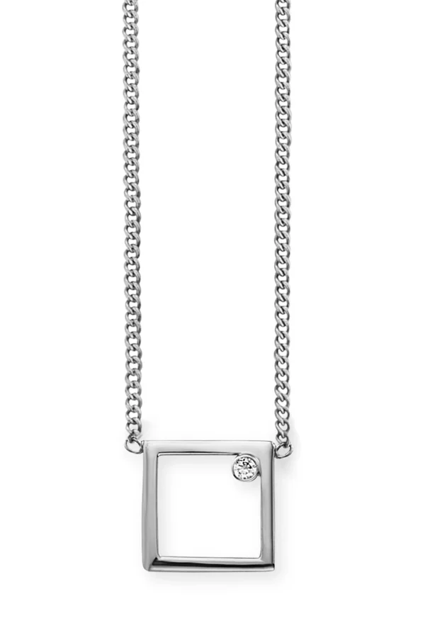 Collier 925 Sterling Silber rhodiniert Rechteck Zirkonia