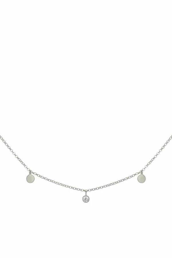 Collier 925/- Sterling Silber rhodiniert Anhänger Plättchen Zirkonia