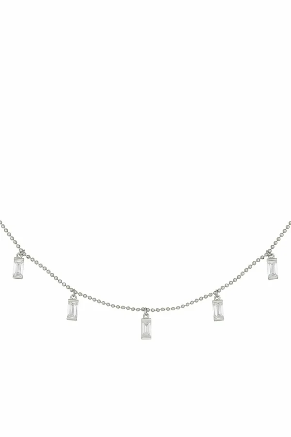 Collier 925/- Sterling Silber rhodiniert Anhänger Zirkonia Baguette