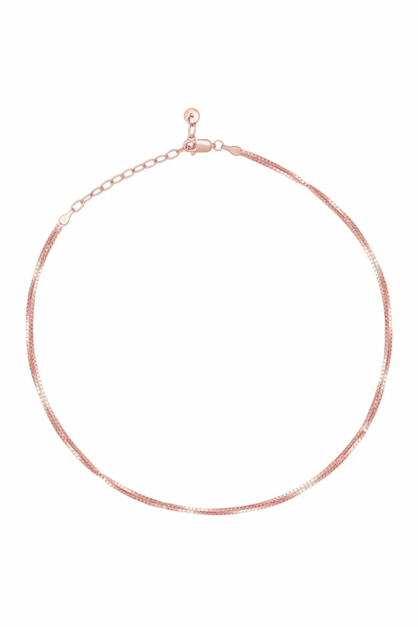 Collier Choker 925/- Sterling Silber Venezianer Kette rosé vergoldet zweireihig