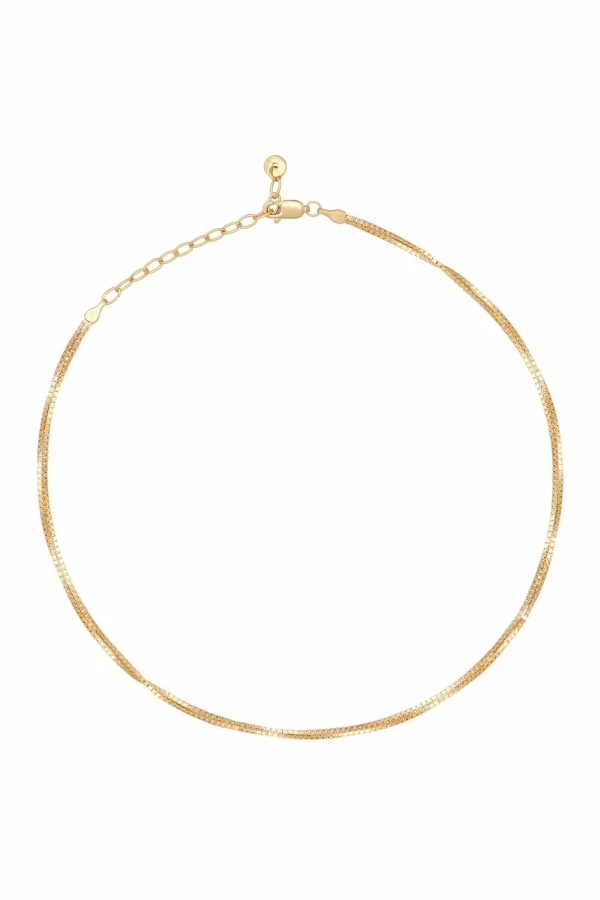 Collier Choker 925/- Sterling Silber Venezianer Kette vergoldet zweireihig