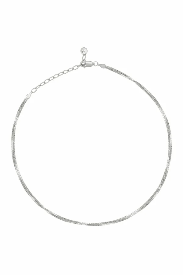 Collier Choker 925/- Sterling Silber Venezianer Kette rhodiniert zweireihig