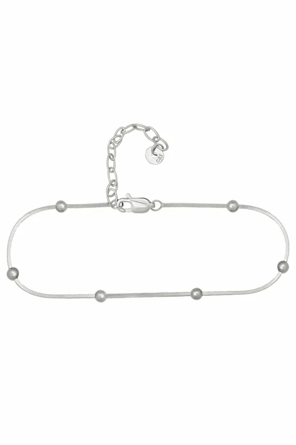 Fußkette 925/- Sterling Silber rhodiniert Schlangenkette vierseitig diamantiert mit Kugeln