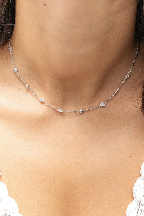 Halskette Choker 925 Silber rhodiniert mit Zirkonia