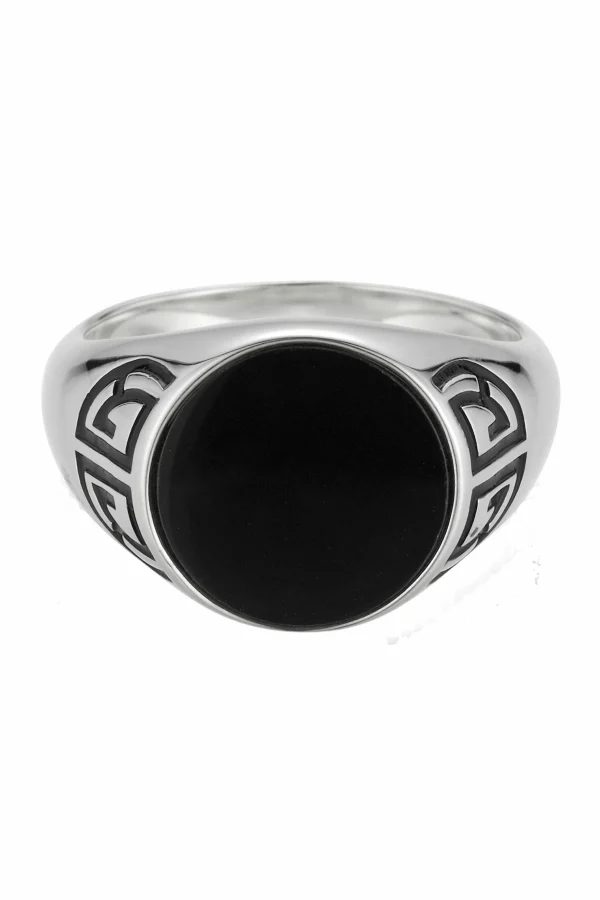 Ring 925 Silber rhodiniert Onyx Asien Motiv