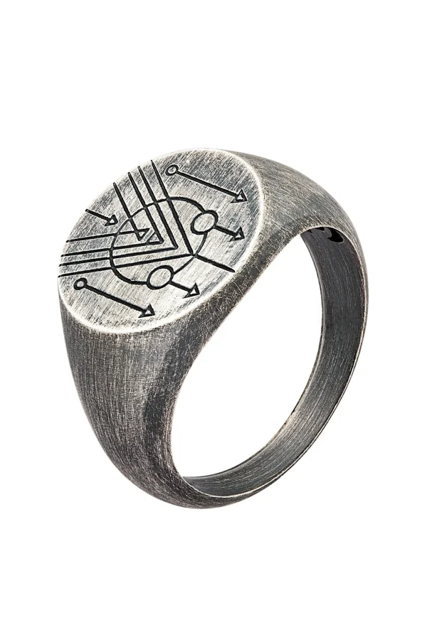 Ring 925 Silber Siegelring Kreis matt oxidiert Tattoo Motiv