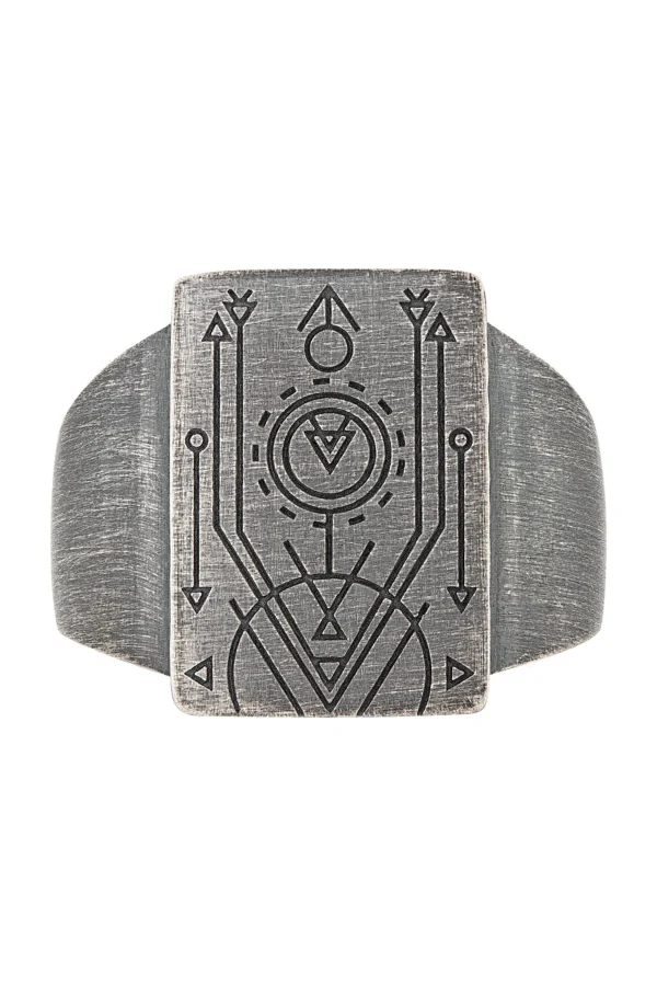 Ring 925 Silber Siegelring matt oxidiert Tattoo Motiv