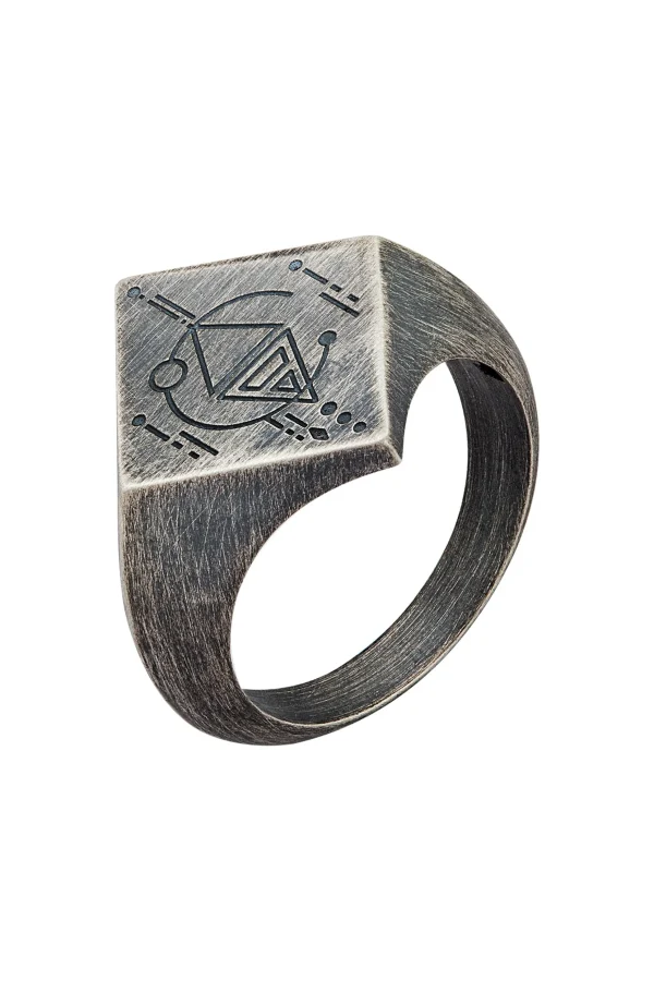 Ring 925 Silber Siegelring Raute matt oxidiert Tattoo Motiv