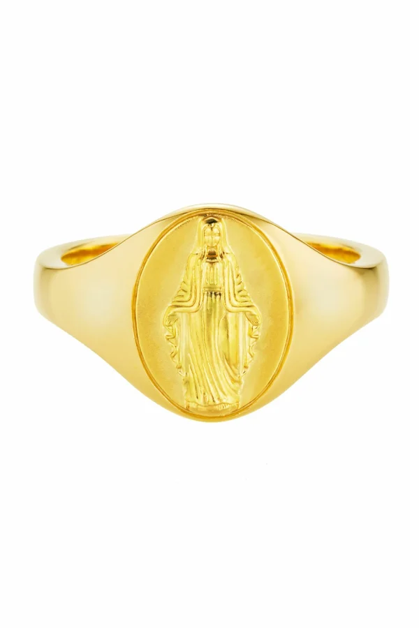 Ring 925 Silber vergoldet Madonna Siegelring