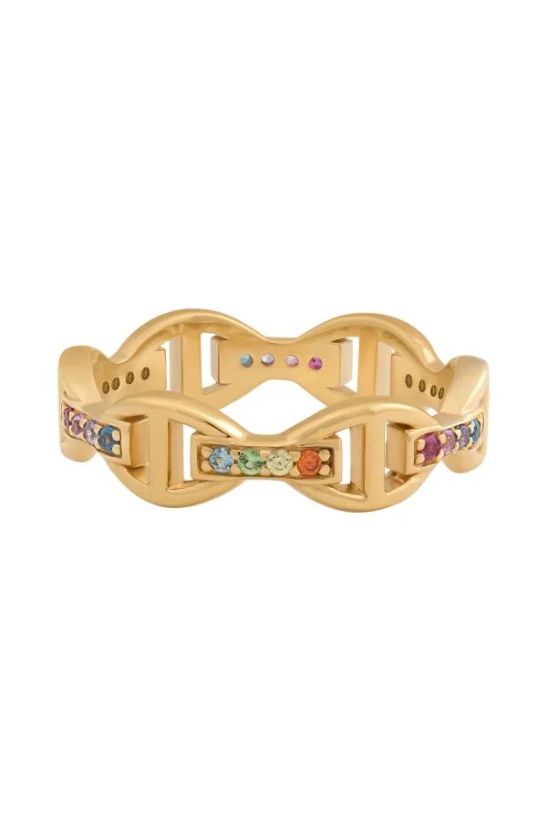 Ring 925 Silber vergoldet mit Zirkonia Rainbow