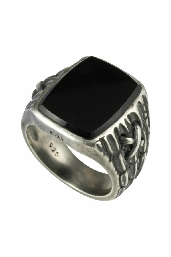 Ring 925/- Sterling Silber matt oxidiert Onyx