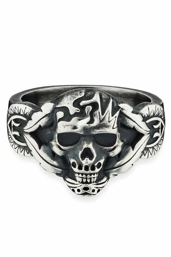 Ring 925/- Sterling Silber matt oxidiert Totenkopf