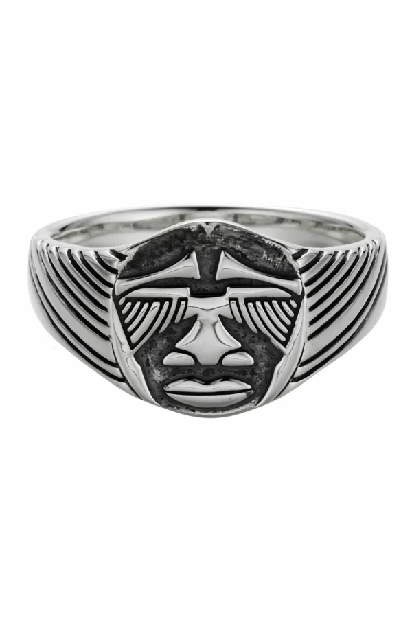 Ring 925/- Sterling Silber oxidiert Maske Afrika