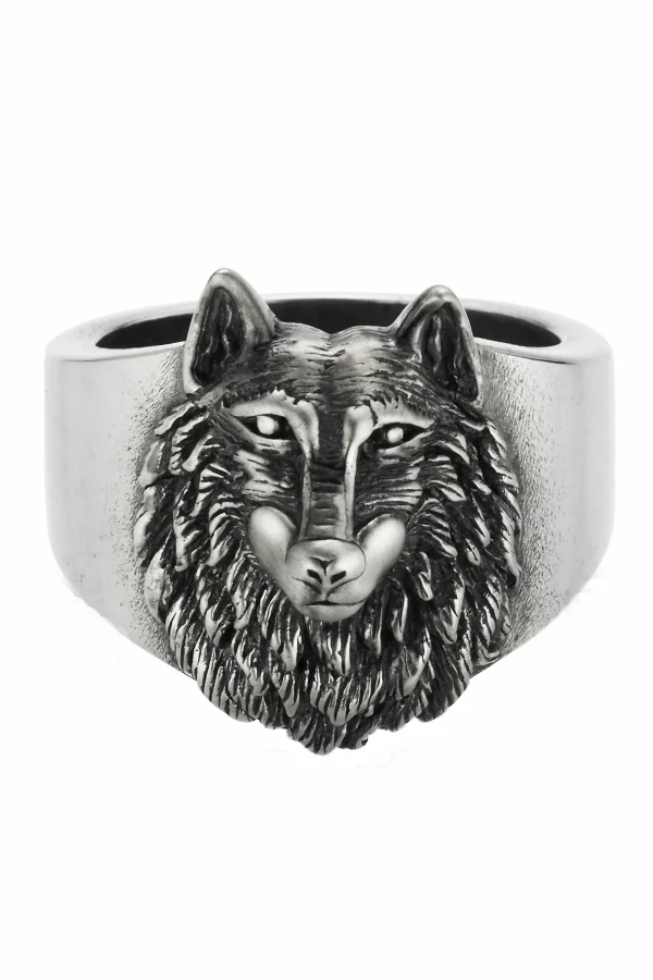 Ring 925/- Sterling Silber oxidiert Wolf Europa