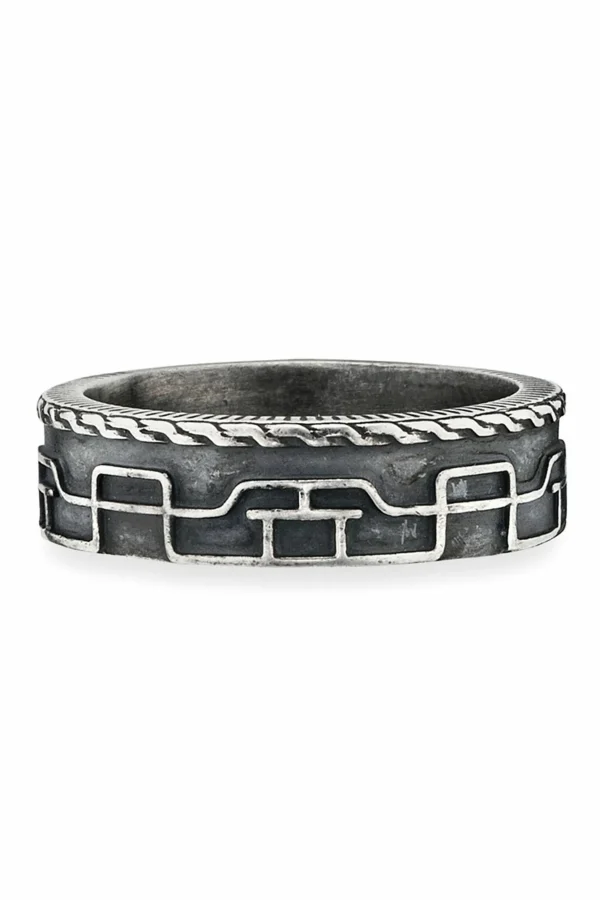 Ring 925/- Sterling Silber oxidiert Linien Japan