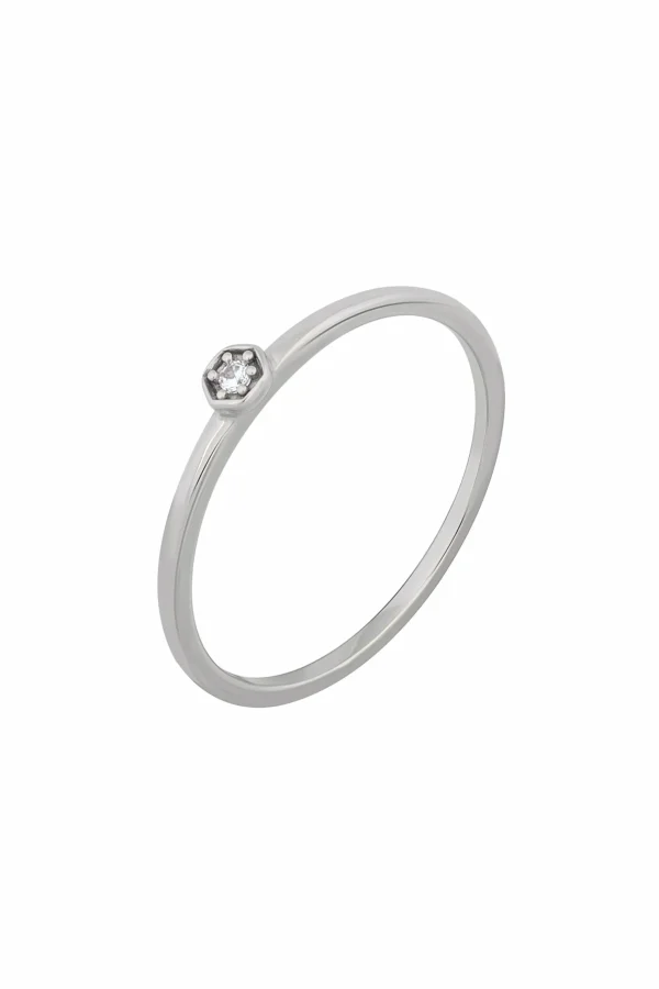 Ring 925/- Sterling Silber rhodiniert Hexagon mit Zirkonia Stacking