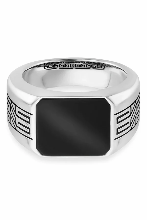 Ring 925/- Sterling Silber rhodiniert oxidiert Onyx