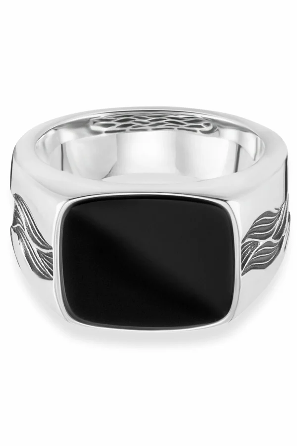 Ring 925/- Sterling Silber rhodiniert oxidiert Onyx