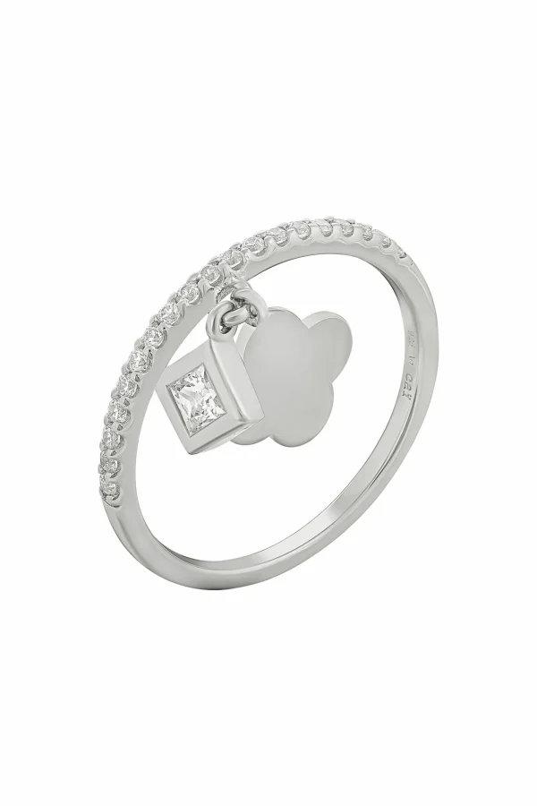 Ring 925 Sterling Silber rhodiniert mit Anhängern Kleeblatt Zirkonia