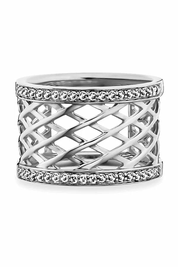 Ring 925/- Sterling Silber rhodiniert Topas Gitterstruktur