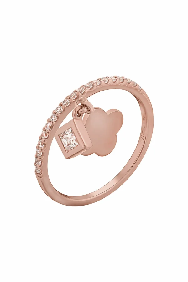 Ring 925 Sterling Silber rosé vergoldet mit Anhängern Kleeblatt Zirkonia