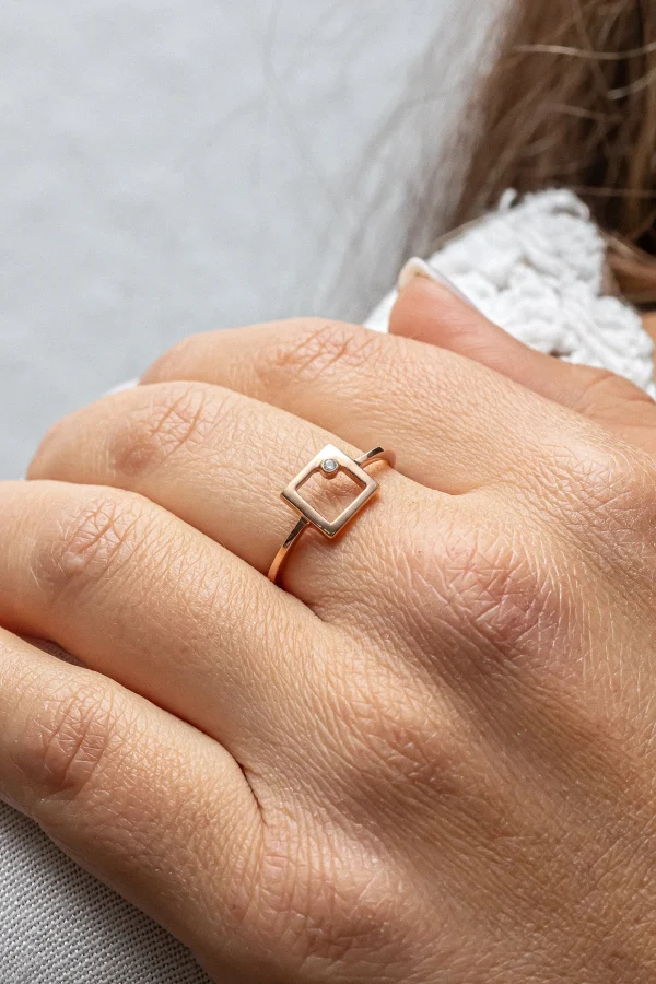 Ring 925 Sterling Silber rosé vergoldet Zirkonia Viereck