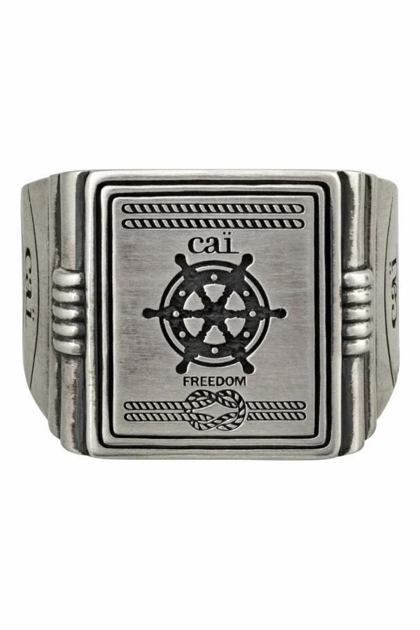 Ring 925/- Sterling Silber Siegelring matt oxidiert Sailor Wappen