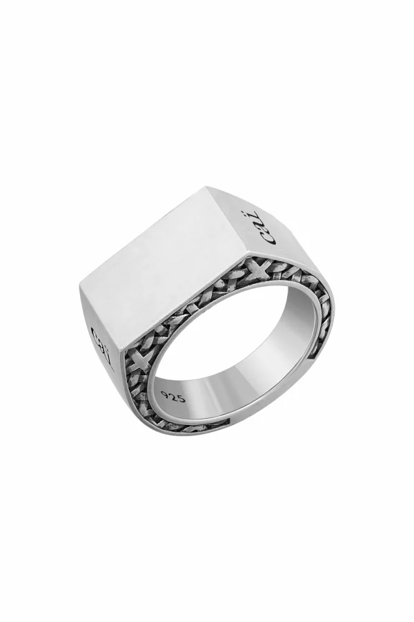 Ring 925/- Sterling Silber Siegelring mattiert oxidiert Flechtoptik