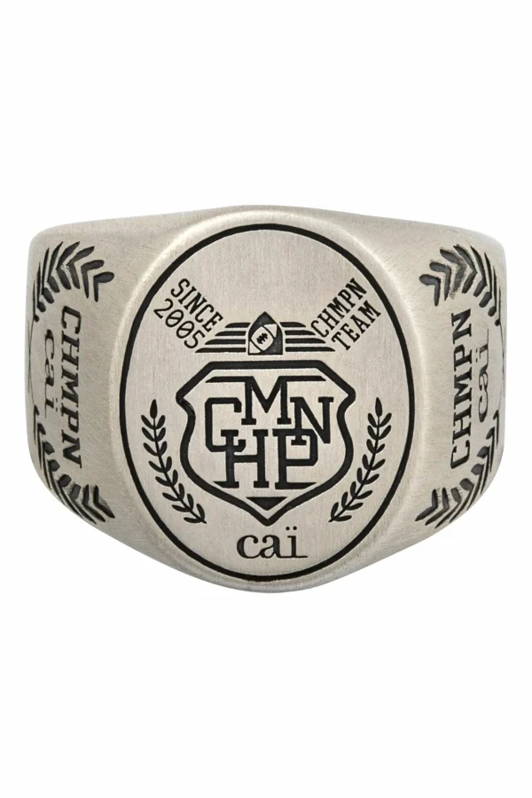 Ring 925/- Sterling Silber Siegelring satiniert oxidiert Champion Wappen