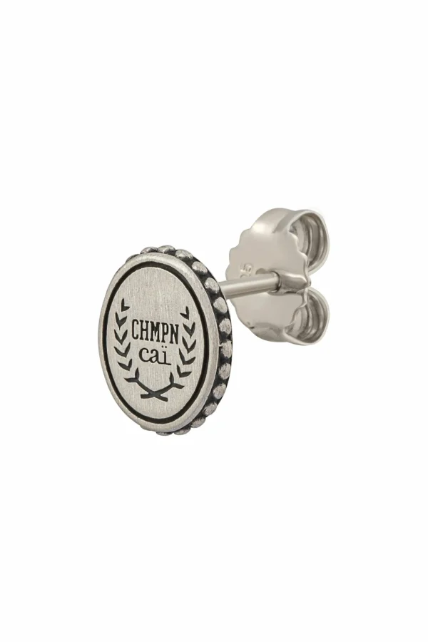 Single Ohrstecker 925/-Sterling Silber satiniert oxodiert Champion Wappen