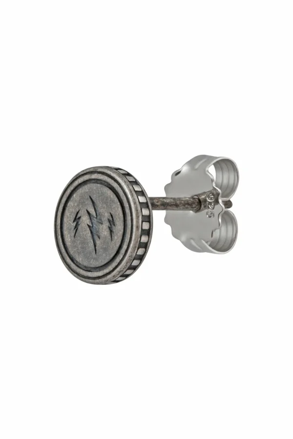 Single Ohrstecker 925/-Sterling Silber matt oxodiert Blitz Rock Music