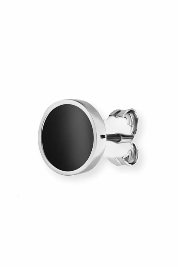 Single-Ohrstecker 925 Sterling Silber rhodiniert Onyx